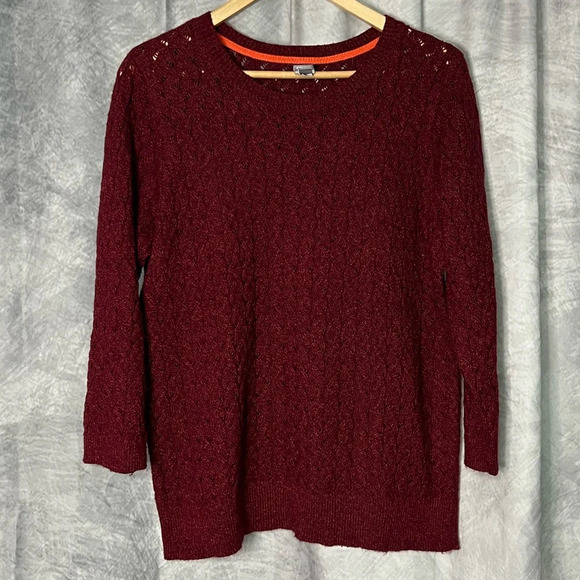 JC Penney Burgundy Open Weave Cable Knit 3/4 Sleeve Scoop Neck Sweater - XL - Picture 6 of 11